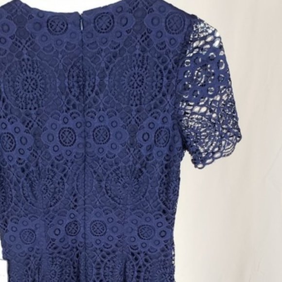 LAUNDRY New Lace Short Sleeve Dress 14 Navy NWT Women's L πHP - Picture 6 of 7